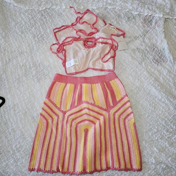 Anthropologie Capittana Hannah Knitted Skirt Set Medium / Large Pink - Picture 7 of 9